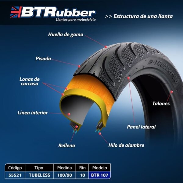 Llanta 100/90-10 para moto, Tipo Urbana. Tubeless.