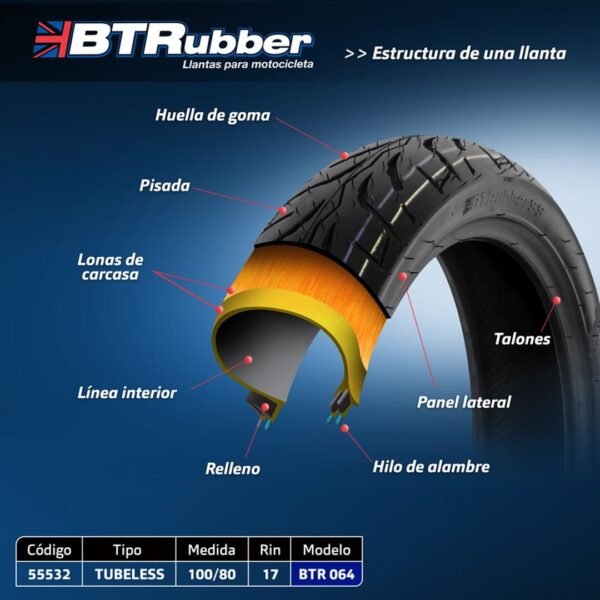 Llanta 100/80-17 para moto, Tipo Urbana. Tubeless.